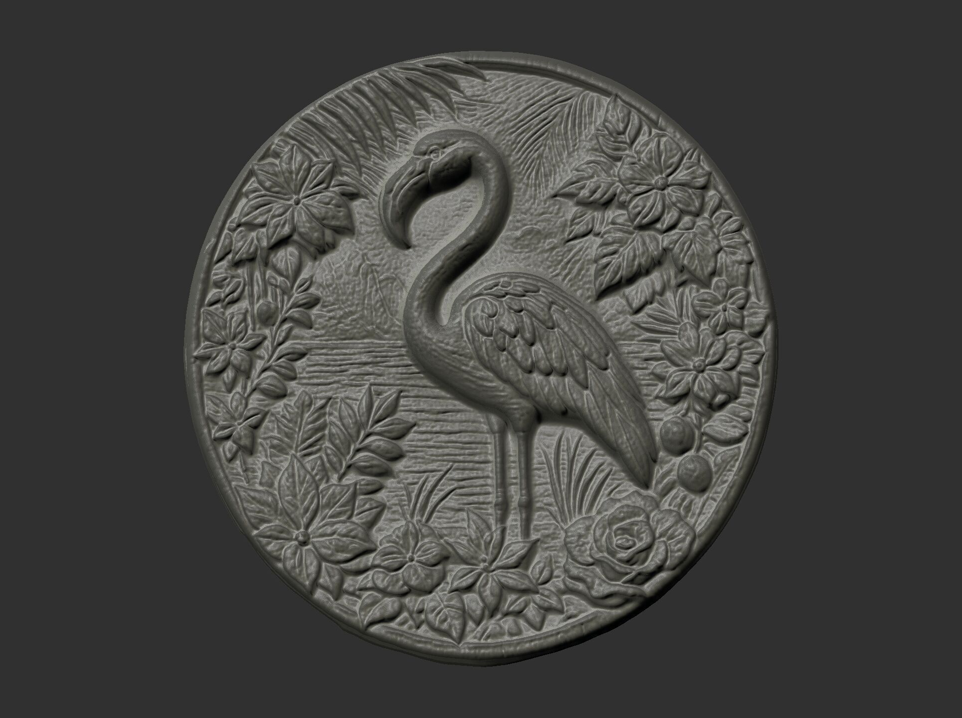 flamingo surrounded by foliage and flowers cnc model 3D print model_9