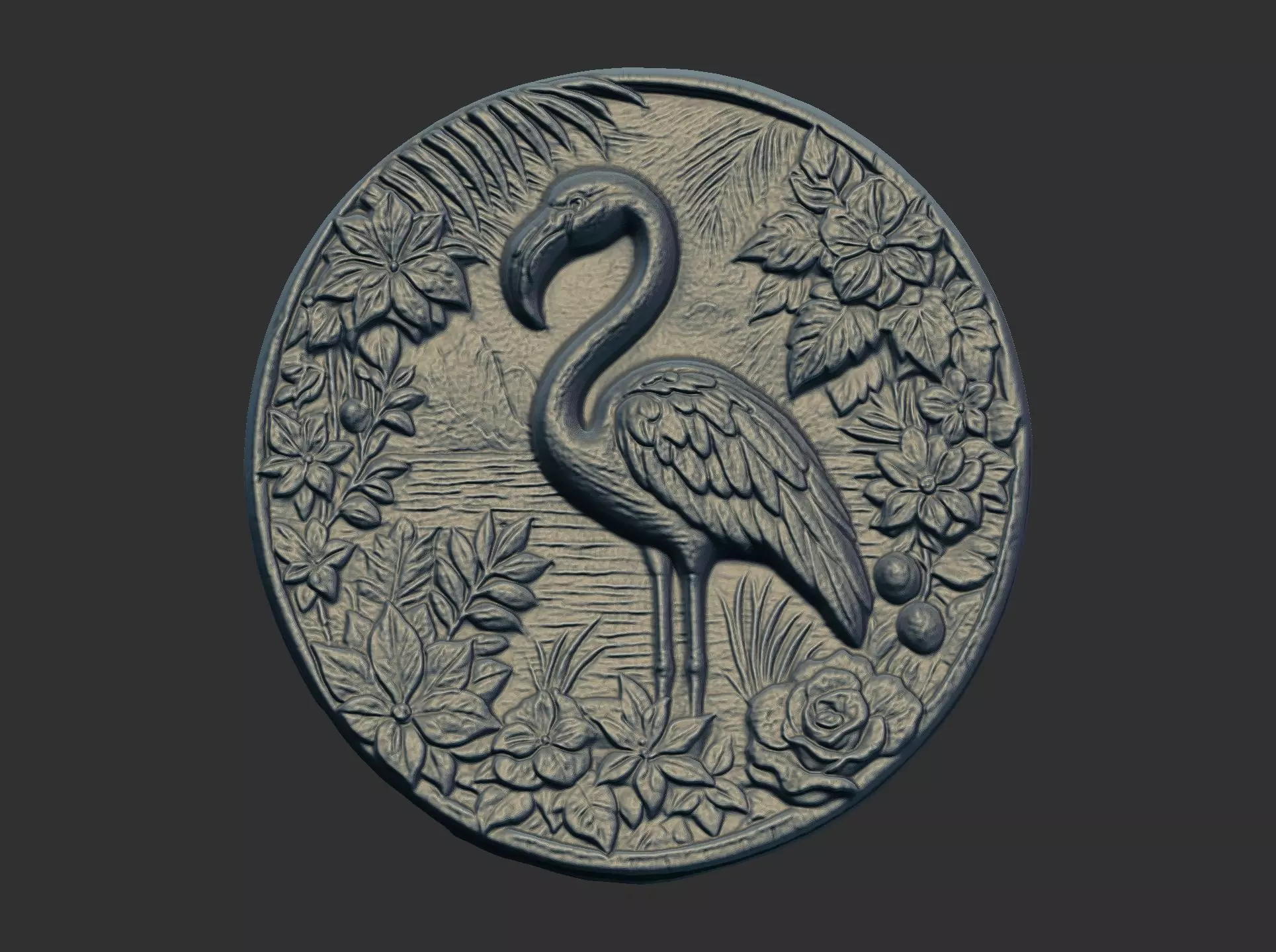 flamingo surrounded by foliage and flowers cnc model 3D print model_0