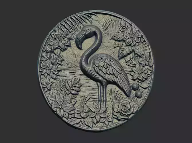  flamingo surrounded by foliage and flowers cnc model 3D print model