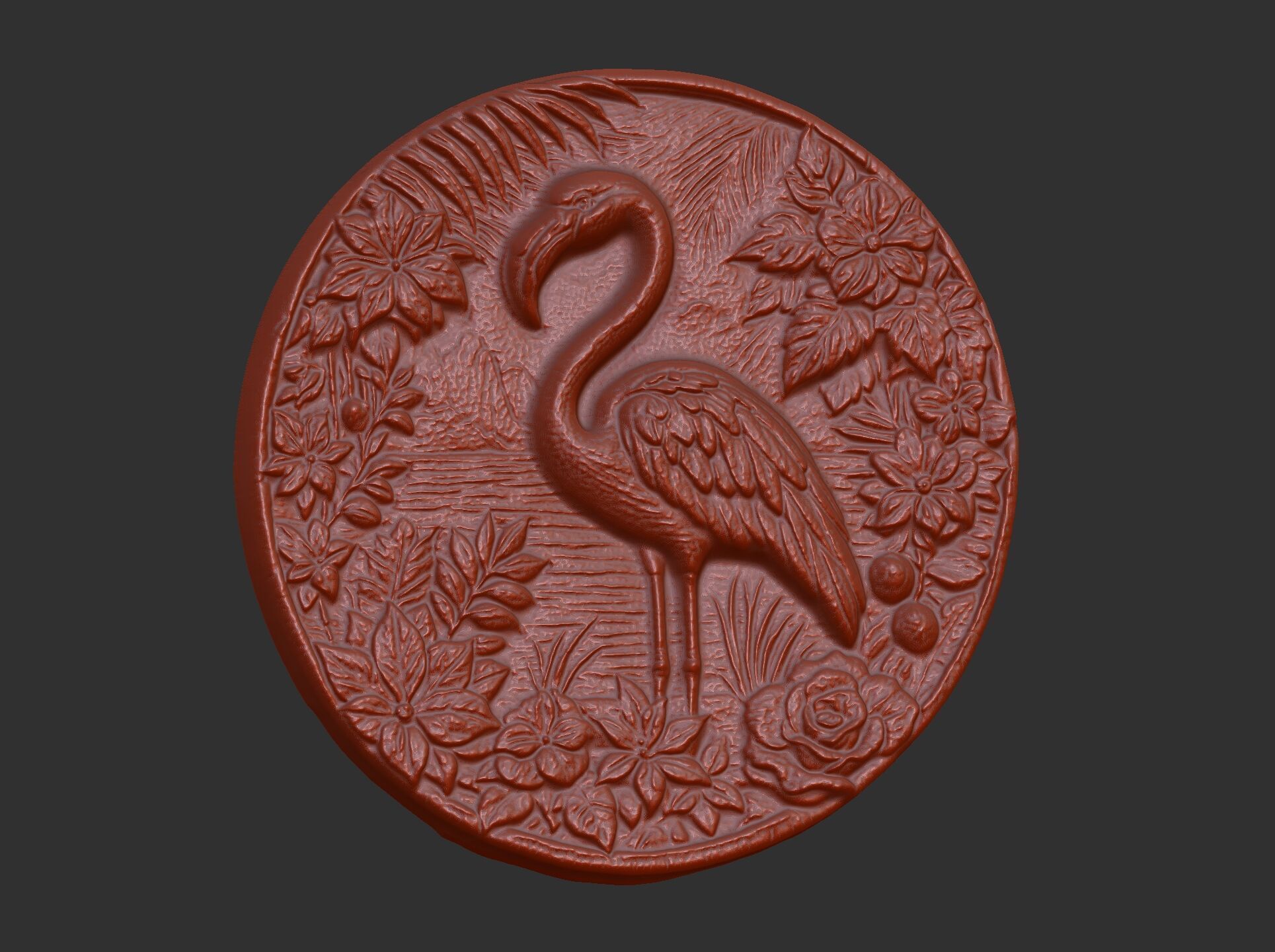 flamingo surrounded by foliage and flowers cnc model 3D print model_6