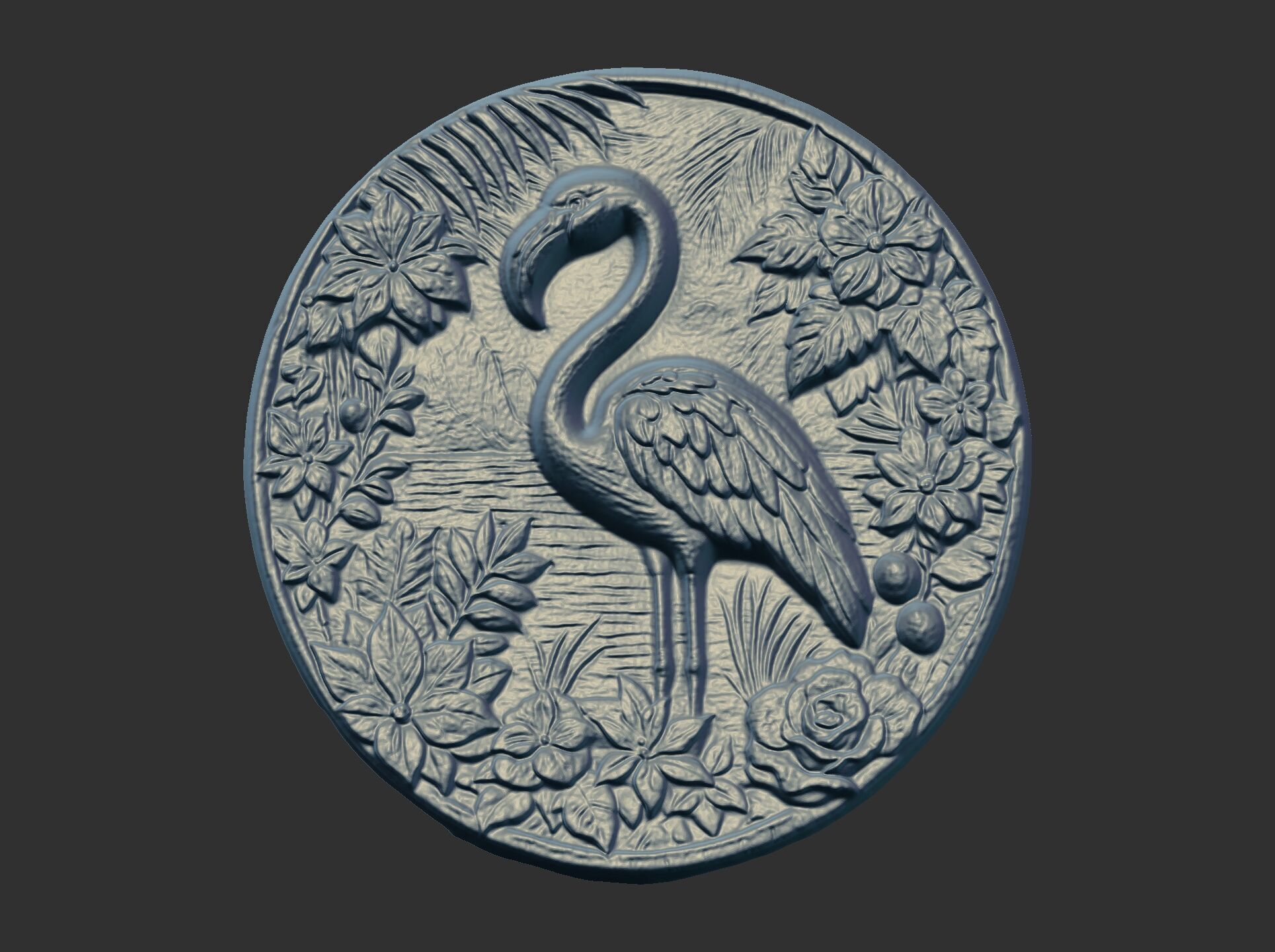flamingo surrounded by foliage and flowers cnc model 3D print model_10
