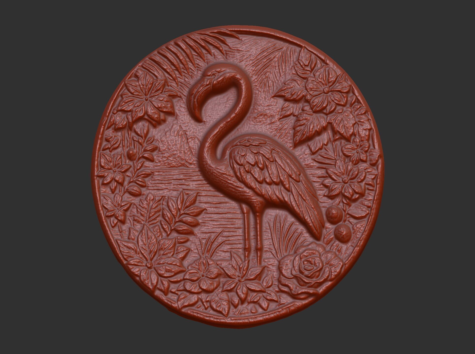 flamingo surrounded by foliage and flowers cnc model 3D print model_12