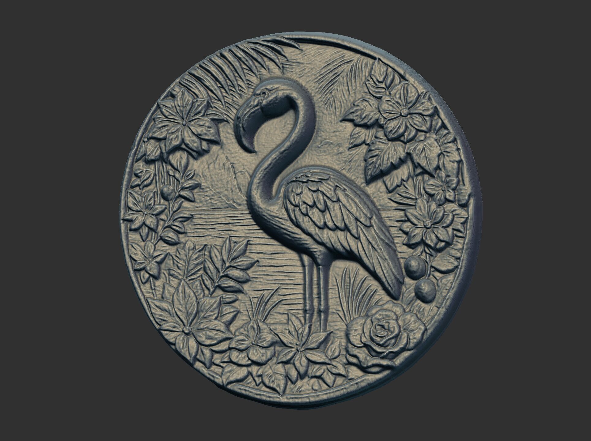 flamingo surrounded by foliage and flowers cnc model 3D print model_13