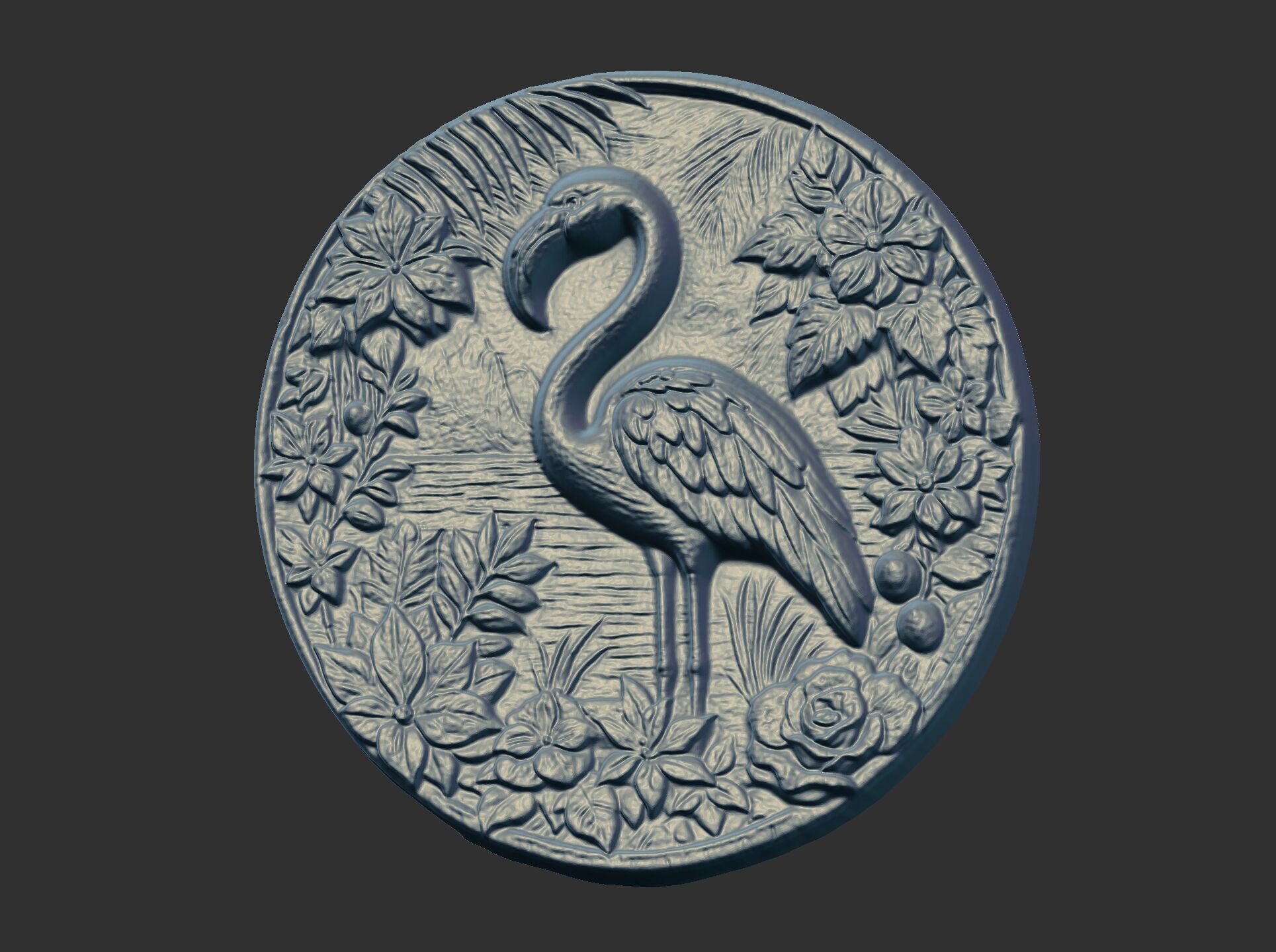 flamingo surrounded by foliage and flowers cnc model 3D print model_3
