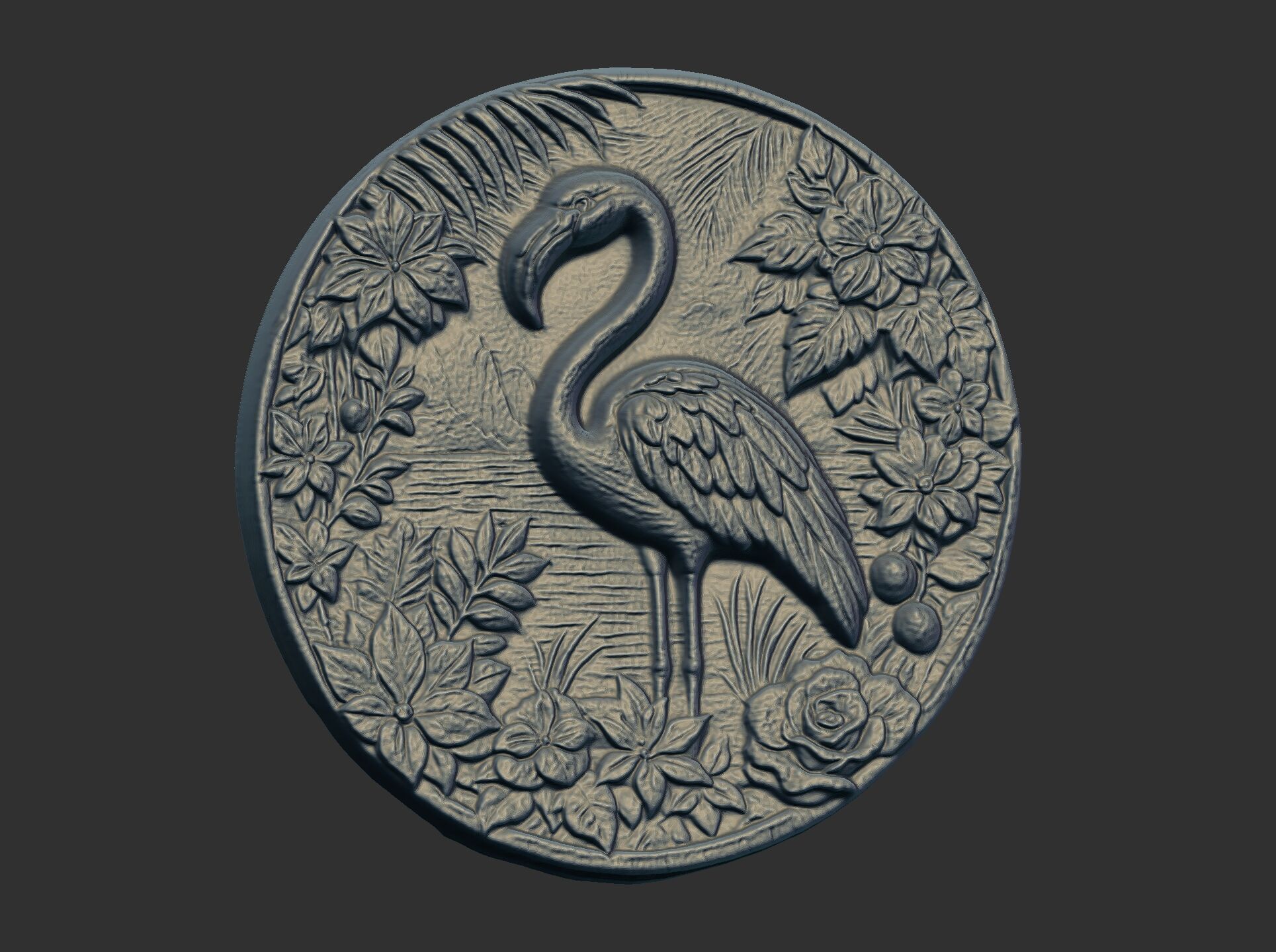 flamingo surrounded by foliage and flowers cnc model 3D print model_2