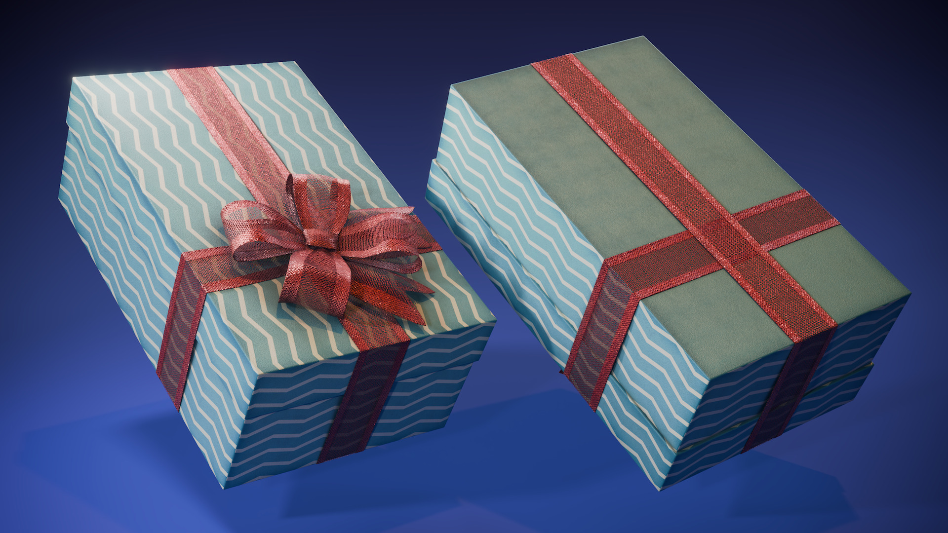 Blue Waves Gift Box Low-poly 3D model_3