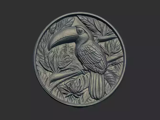  relief carving of a toucan cnc model round frame  3D print model