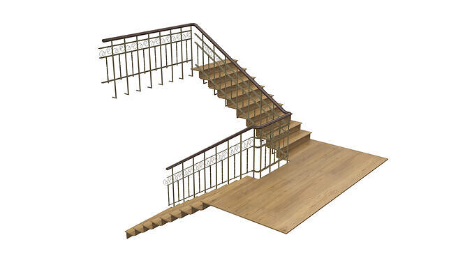 Wooden Staircase - Decorative Iron Railing - Launch Price  Free 3D model