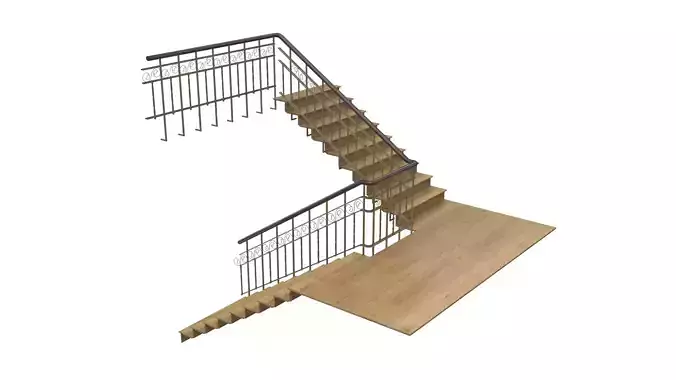 Wooden Staircase - Decorative Iron Railing - Launch Price 