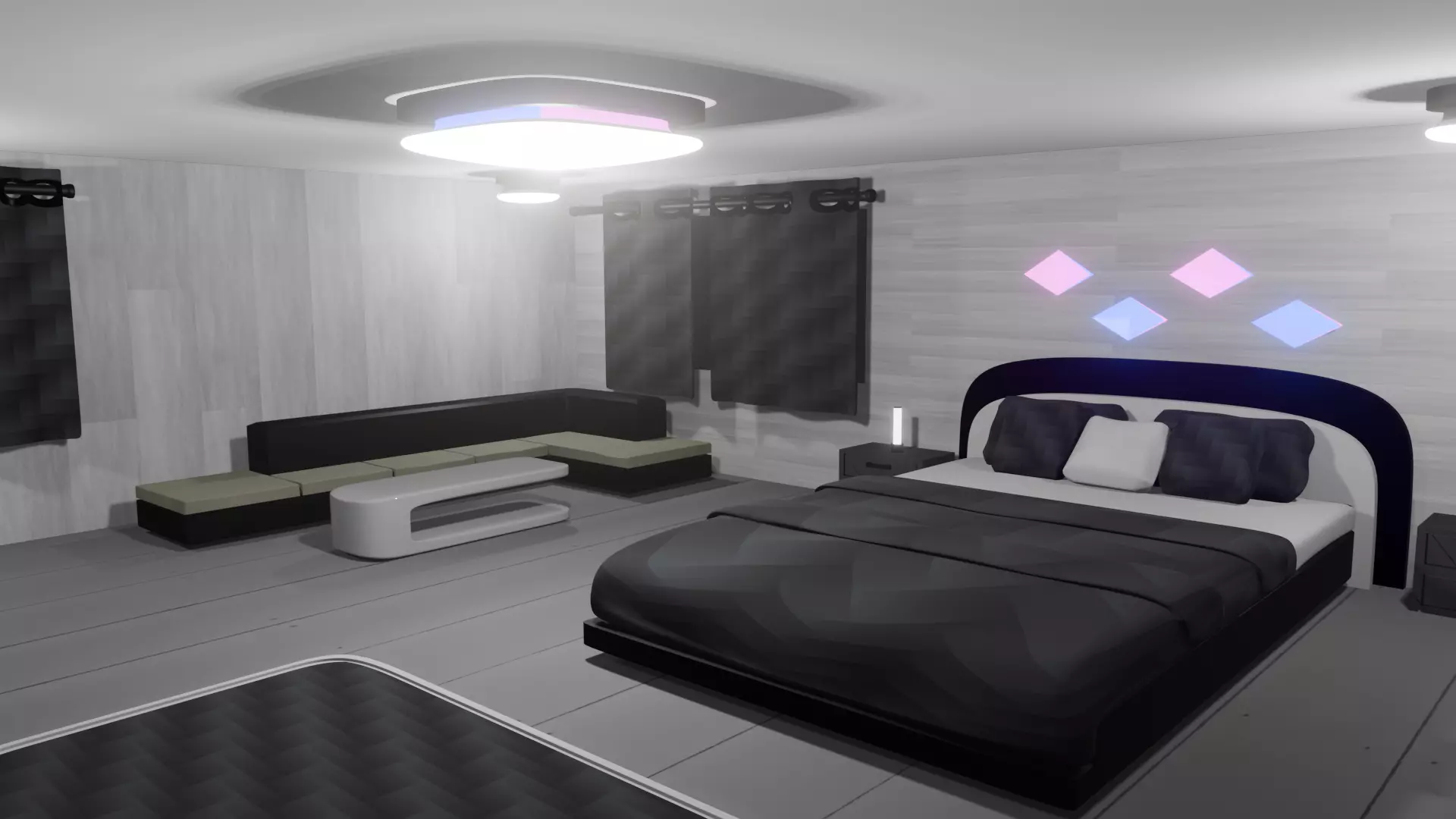 Simple Bedroom - Night Scene Free low-poly 3D model