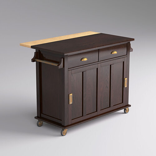 Classic Wooden Serving Bar Cart - High Poly 3D Model 3D model