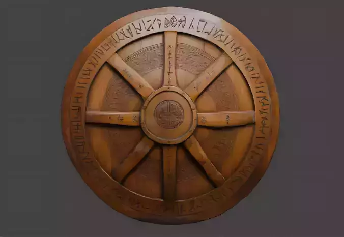 Wooden dwarven round runic shield