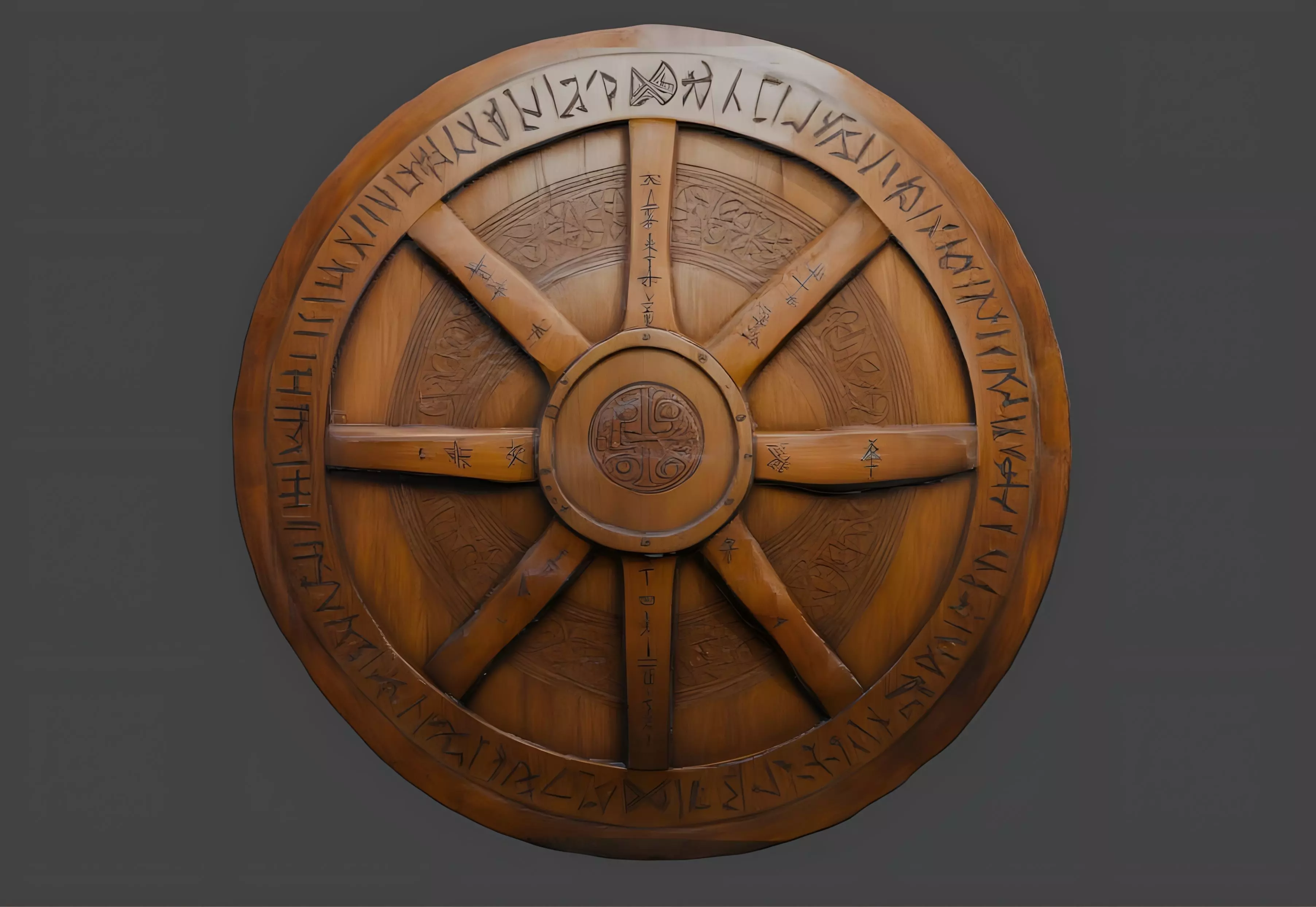 Wooden dwarven round runic shield Free low-poly 3D model