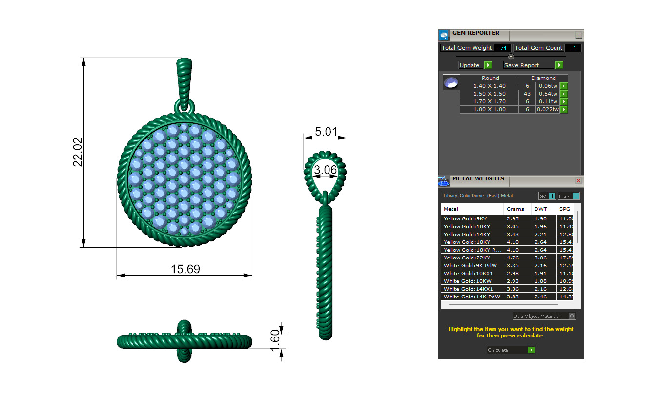 Shimmering Circle Diamond Pendant 3D print model_1