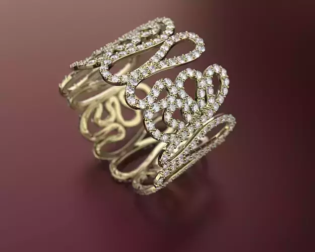Decorative Wide Band Ring with Pave Detailing 3D Printable Model Free 3D print model