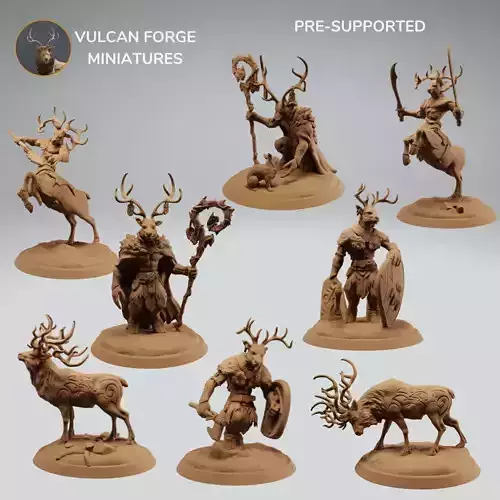 Deerfolk deer cervan warriors and druid bundle - pre supported