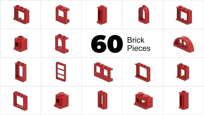 TwindBricks3D - 60 Piece Window Part Collection - Part 1 3D print model