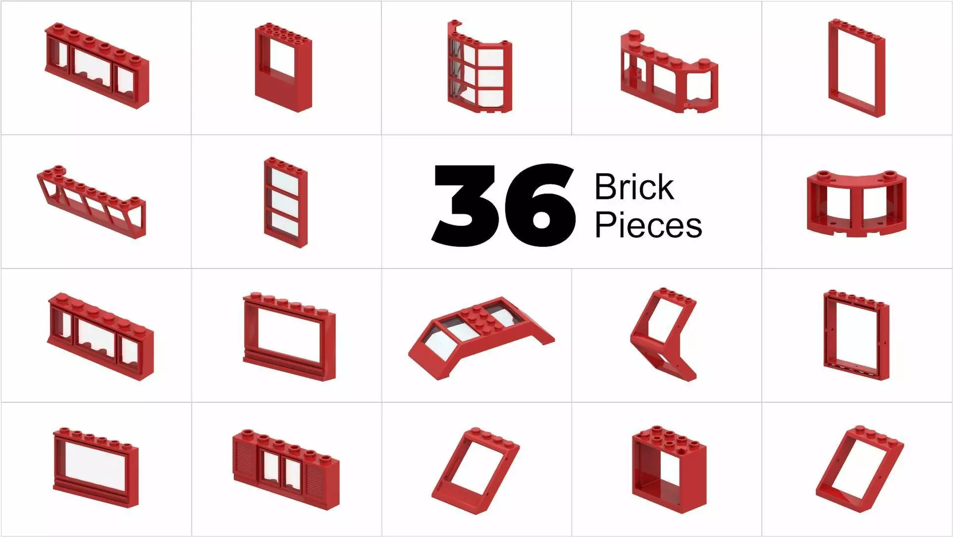 TwindBricks3D - 36 Piece Window Part Collection - Part 2 3D print model_0