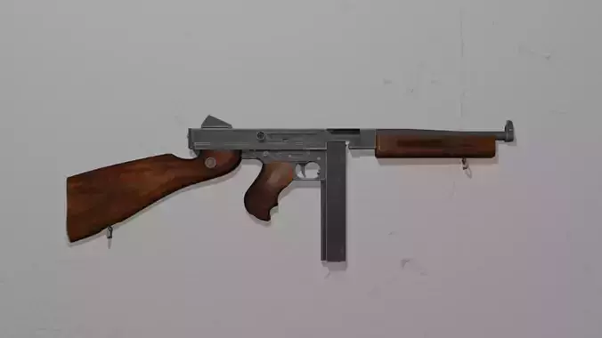 Low Poly Thompson SMG Game Ready 45 ACP Tommy Gun