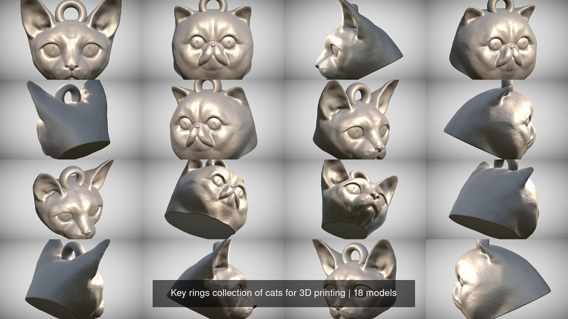 Key rings collection of cats for 3D printing _2