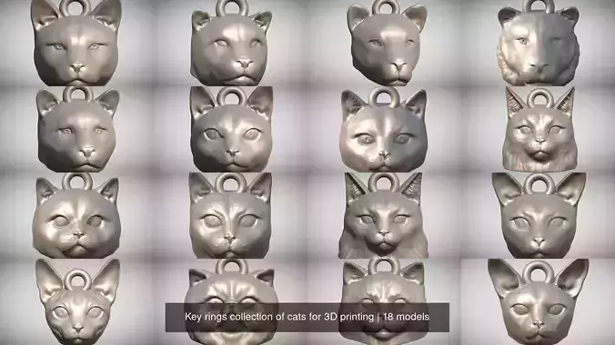 Key rings collection of cats for 3D printing