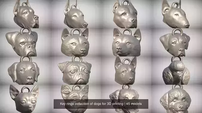 Key rings collection of dogs for 3D printing 
