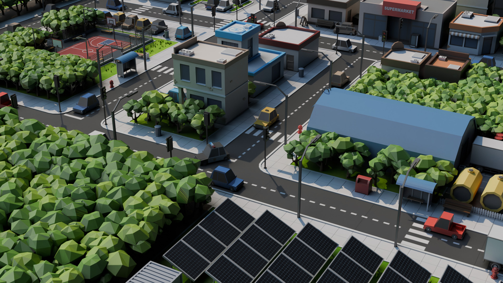 Low-poly city Low-poly 3D model_1