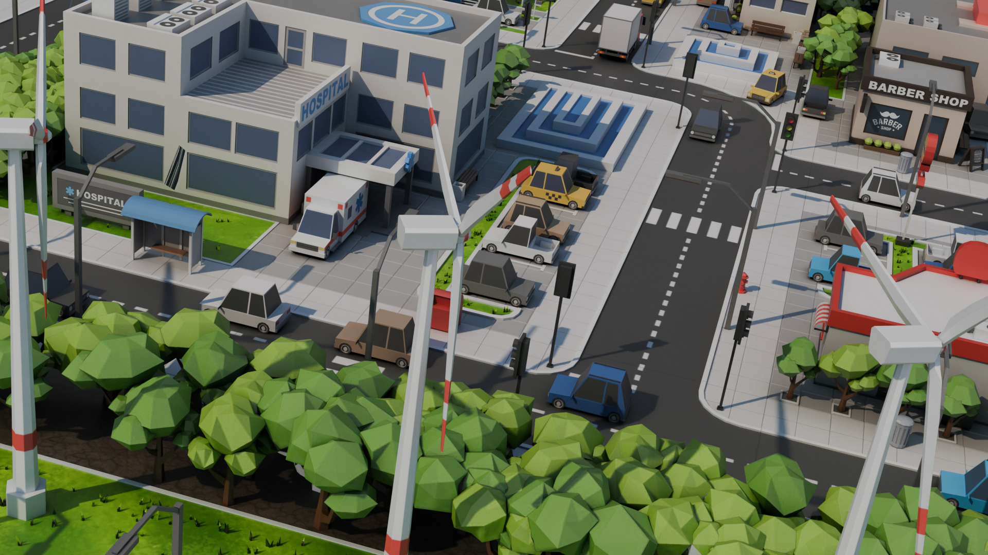 Low-poly city Low-poly 3D model_9