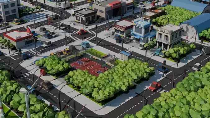Low-poly city Low-poly 3D model