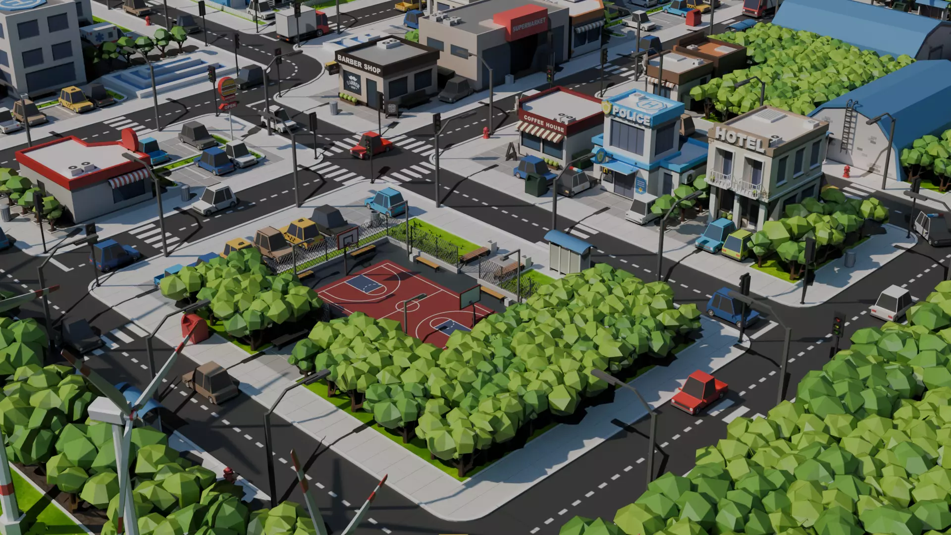 Low-poly city Low-poly 3D model_0