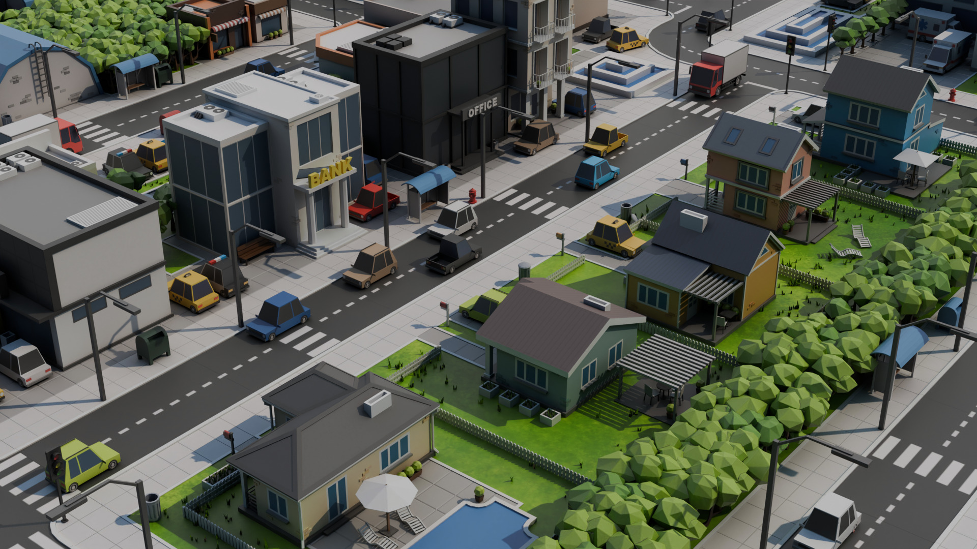 Low-poly city Low-poly 3D model_2