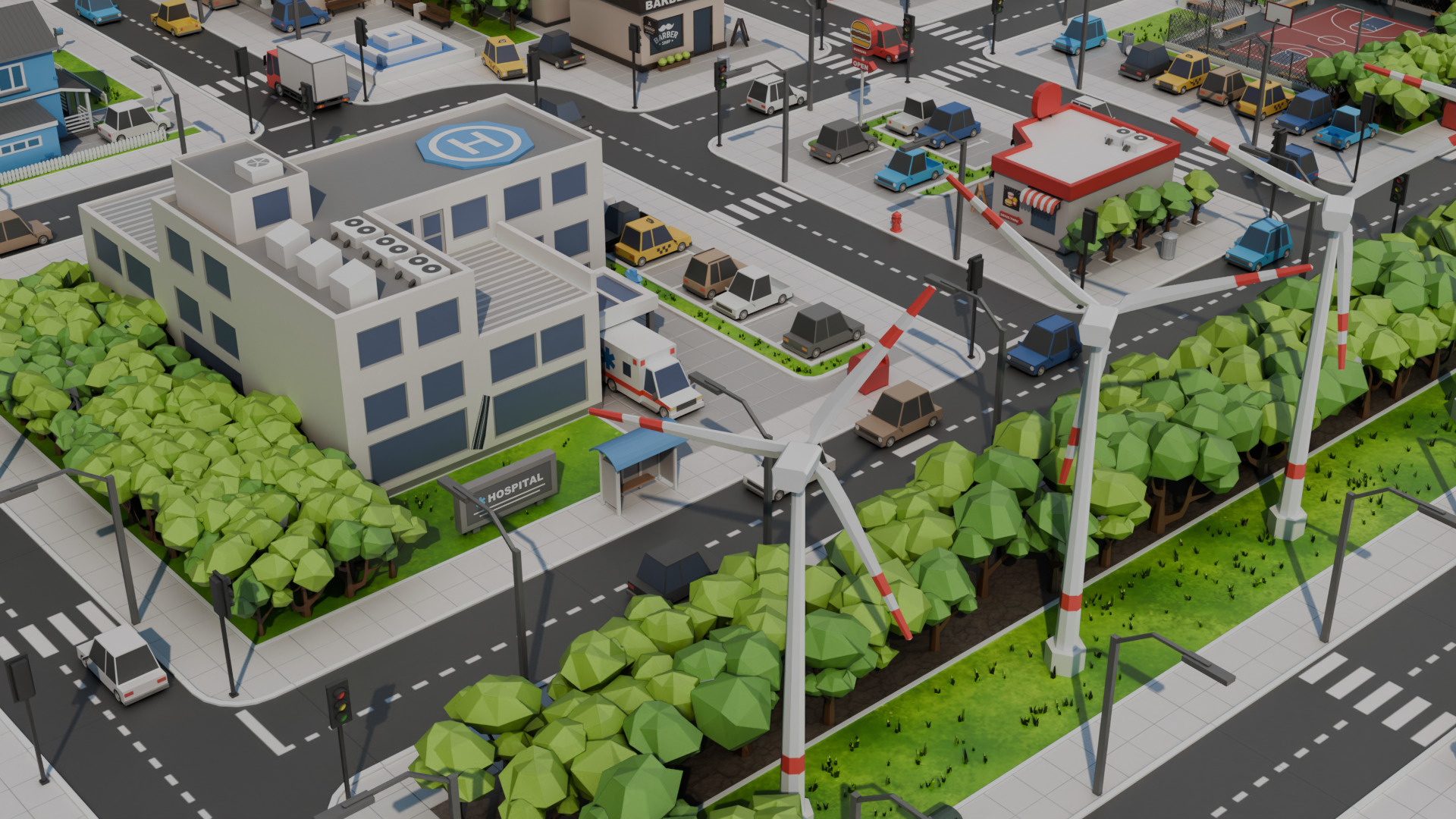 Low-poly city Low-poly 3D model_3