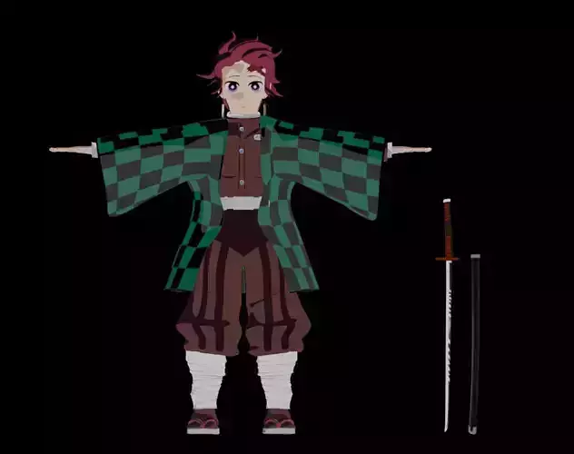 Stylized Anime Swordsman - Fanmade 3D Model - T-Pose