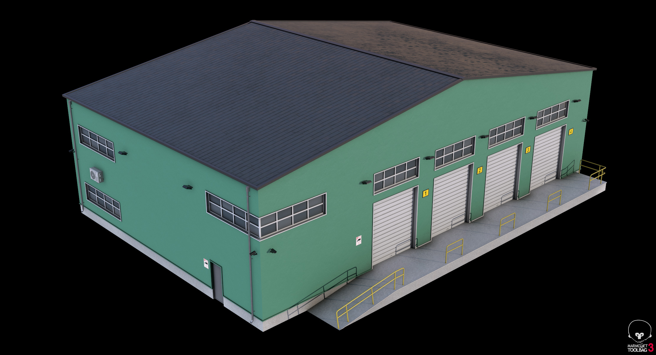 Green Industrial Building Low-poly 3D model_11