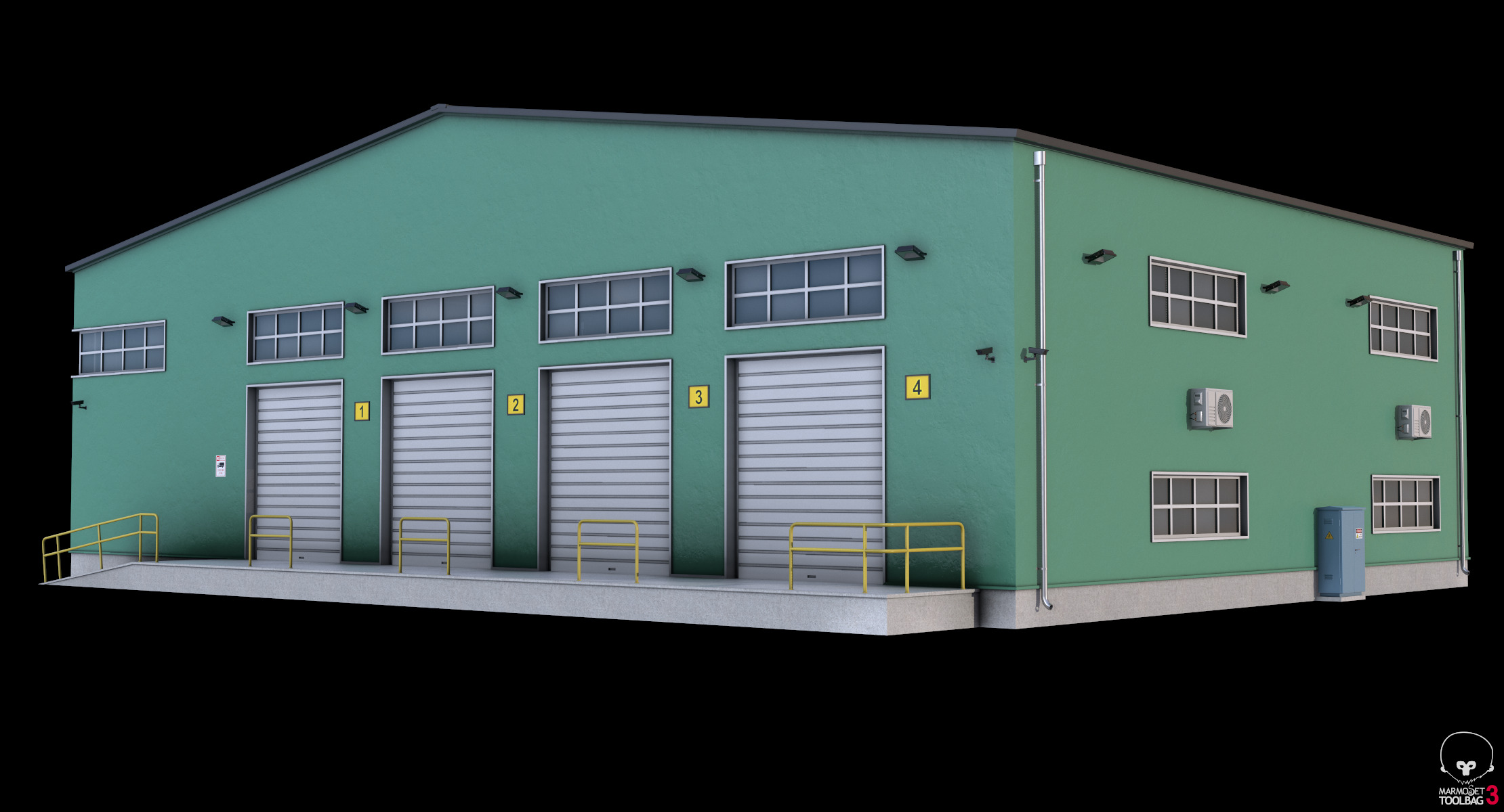 Green Industrial Building Low-poly 3D model_10