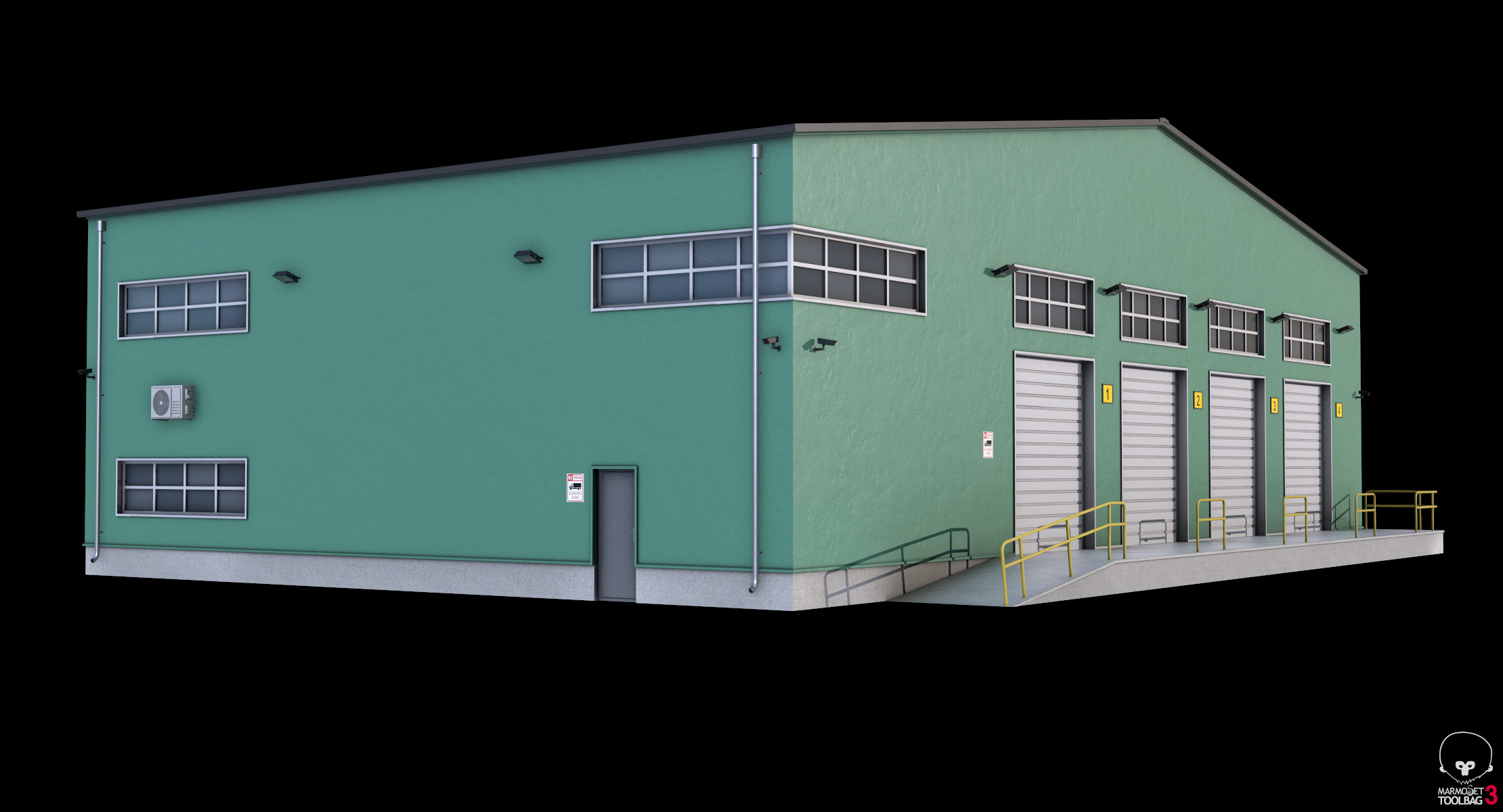 Green Industrial Building Low-poly 3D model_12