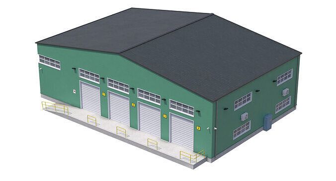 Green Industrial Building Low-poly 3D model
