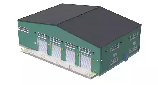 Green Industrial Building Low-poly 3D model