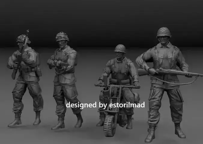 WW2 AMERICAN PARATROOPERS 101 PATROLLING IN CARENTAN NORMANDY 3D print model