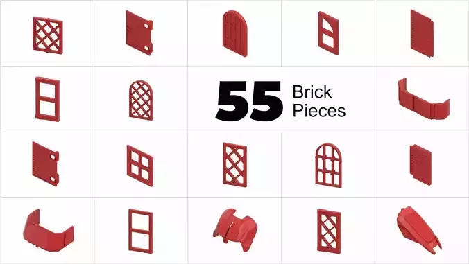 TwindBricks3D - 55 Window glass and shutter collection 3D print model