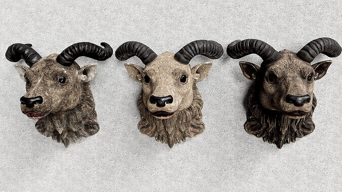 Goat Heads with Spiral Horns Low-poly 3D model