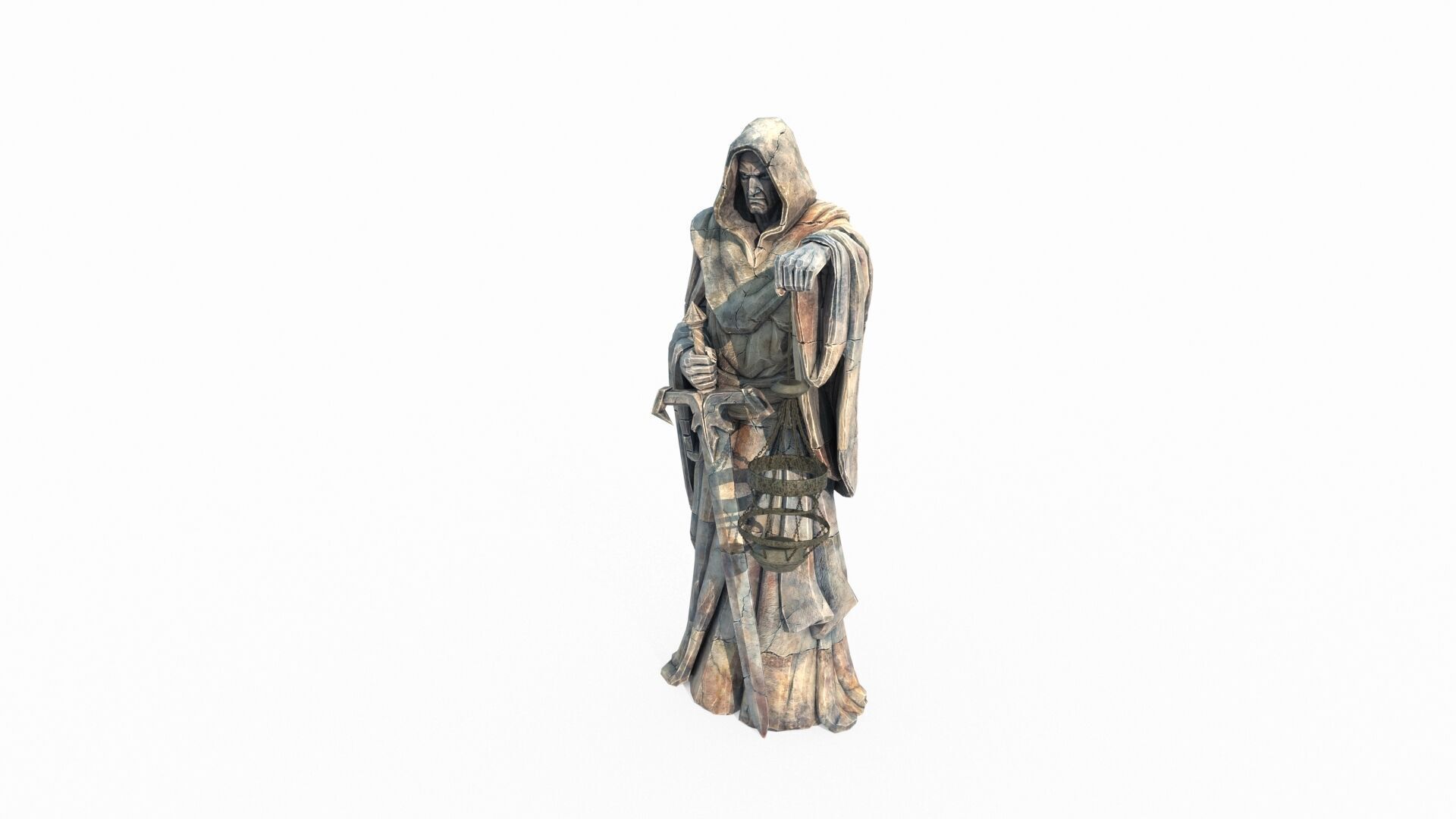 Ancient figure lantern statue 3D model_2
