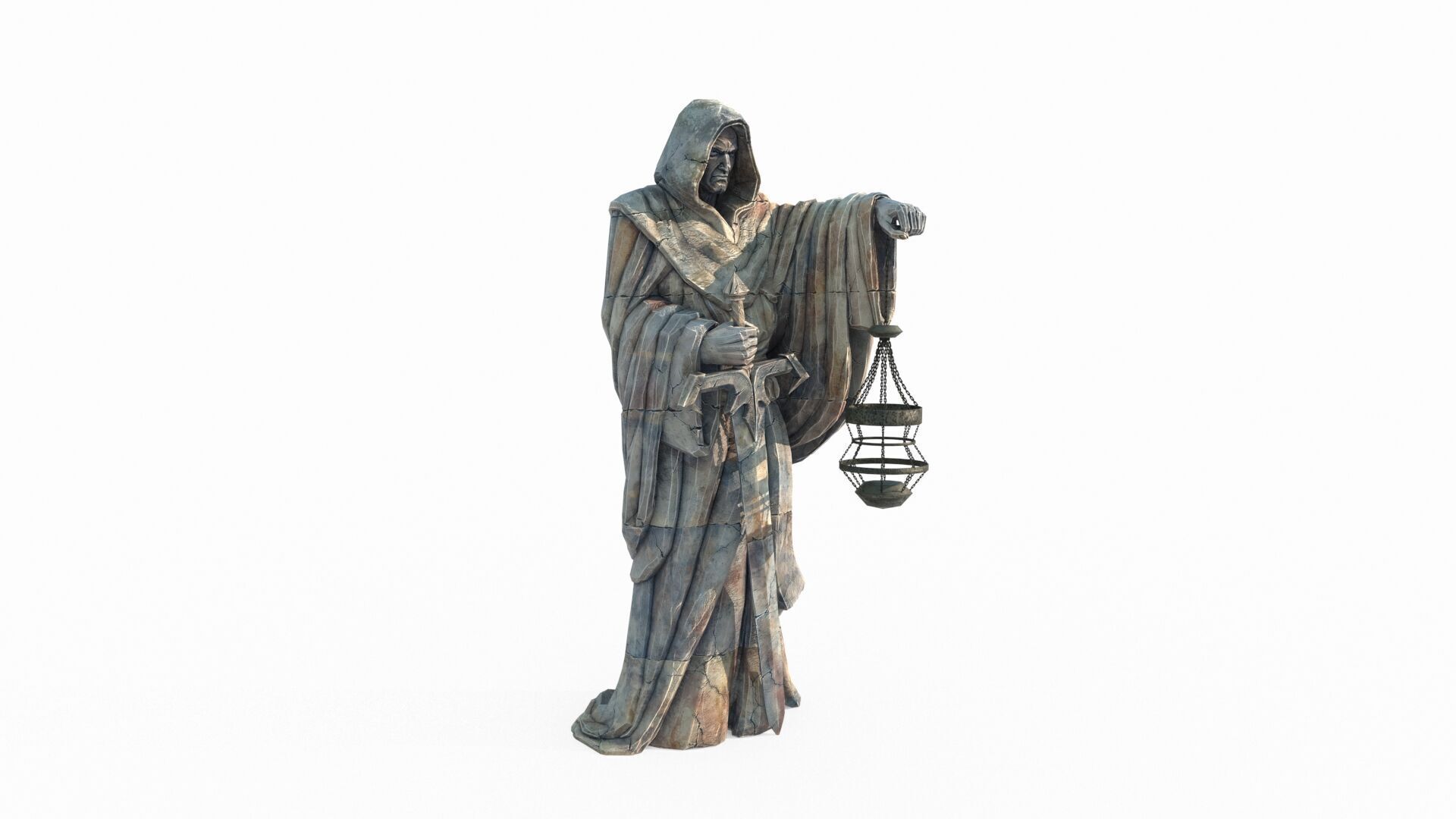 Ancient figure lantern statue 3D model_3