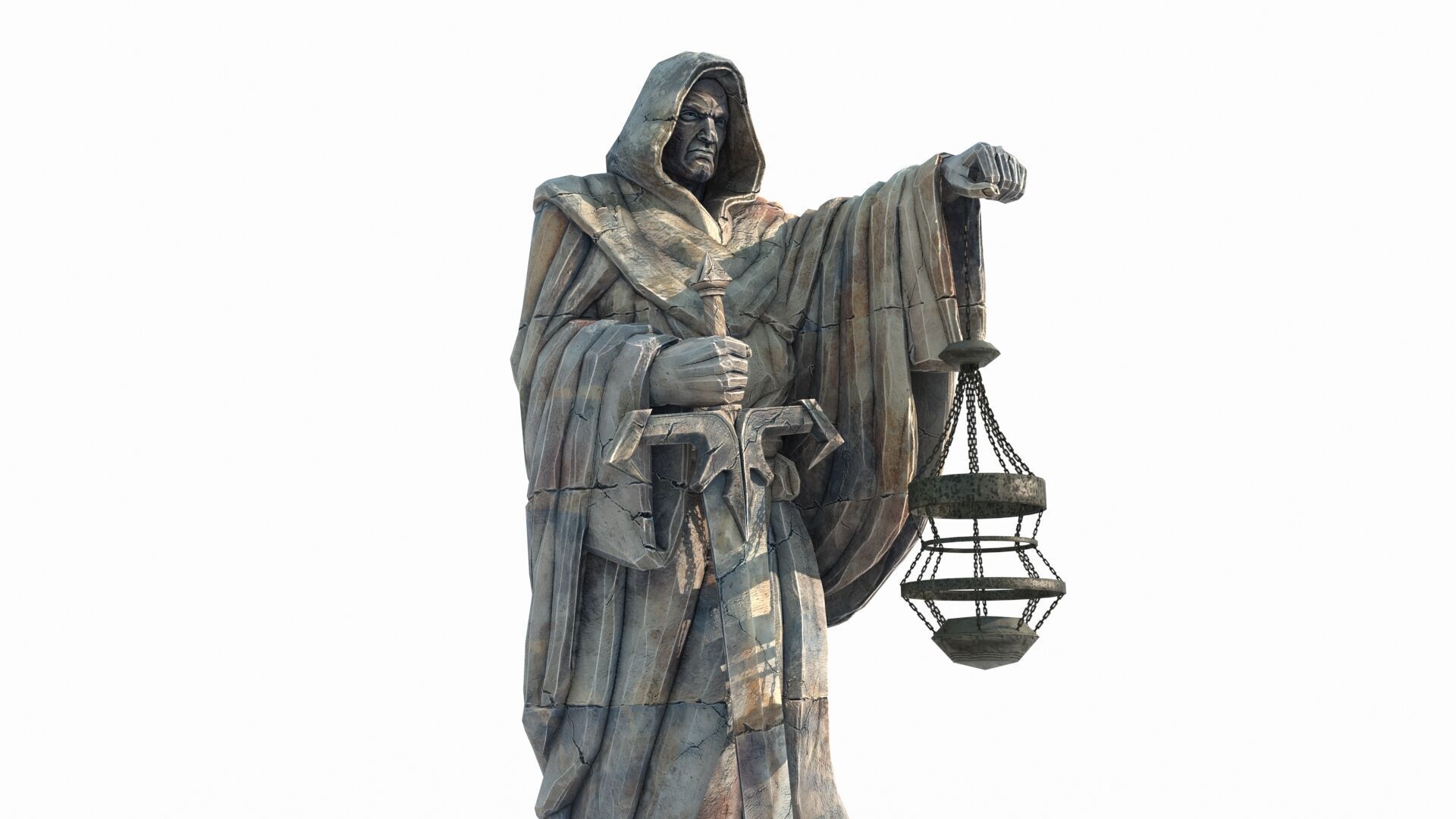 Ancient figure lantern statue 3D model_4