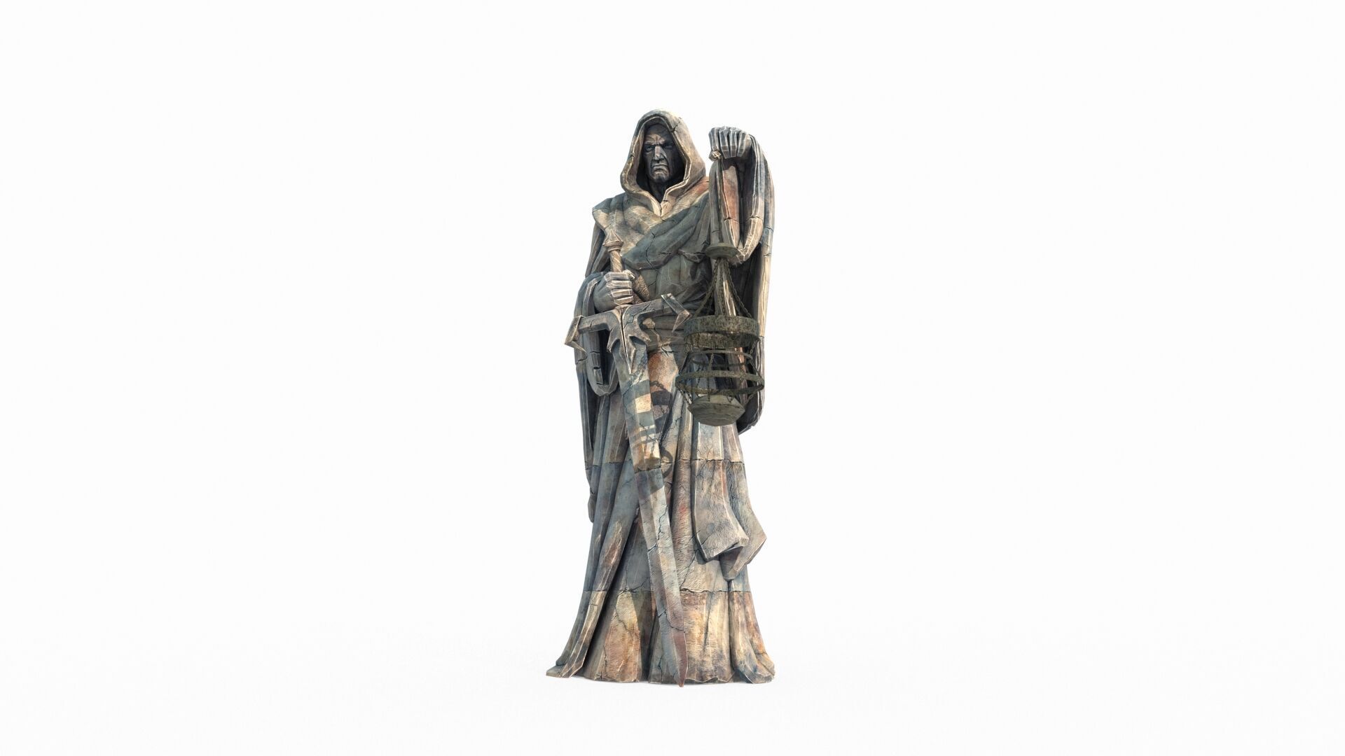 Ancient figure lantern statue 3D model_1