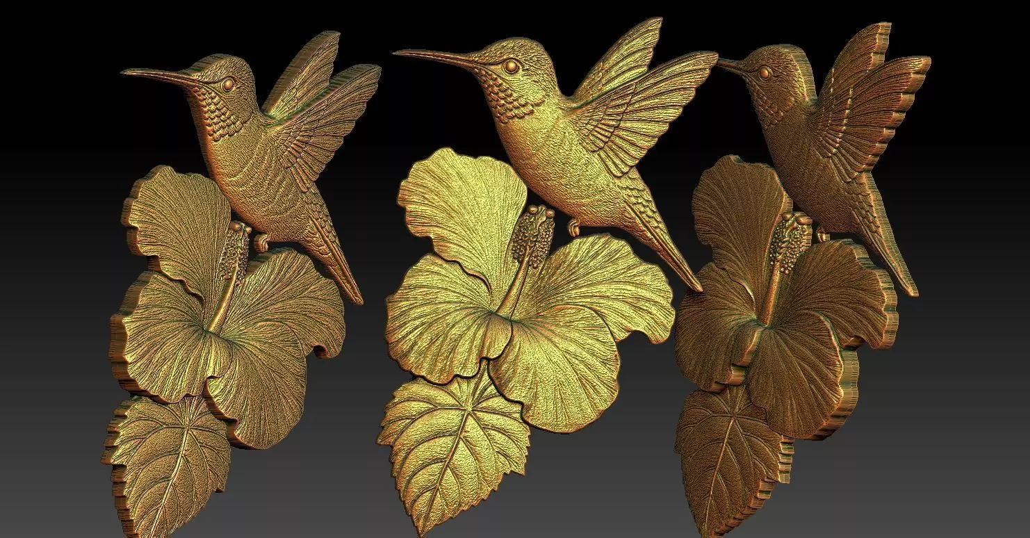 1 hummingbird and hibiscus CNC Relief 3D print model