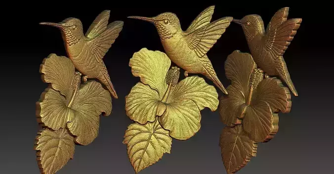 1 hummingbird and hibiscus CNC Relief 3D print model