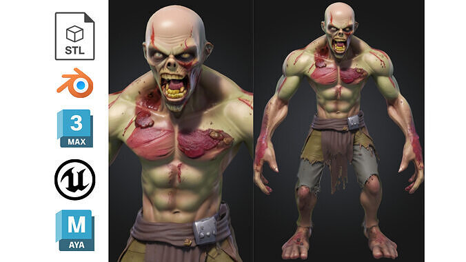 Infected Zombie Low-poly 3D model