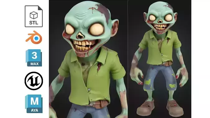 Cartoon Stylized Zombie Low-poly 3D model