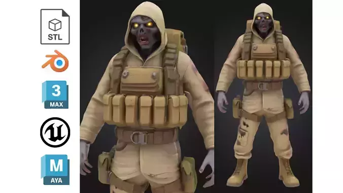 Desert Soldier Zombie Low-poly 3D model
